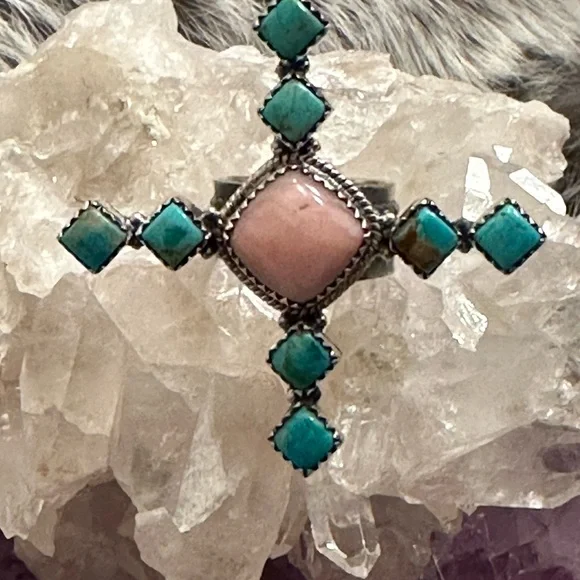 Sold 💗 Turquoise pink opal, sterling silver adjustable ring - Picture 5 of 6